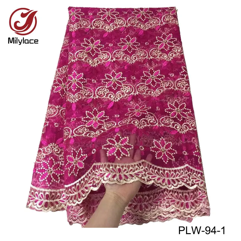 

Wholesale nigerian lace fabric with beads hot selling african ankara lace fabric french tissue lace fabric for party PLW-94