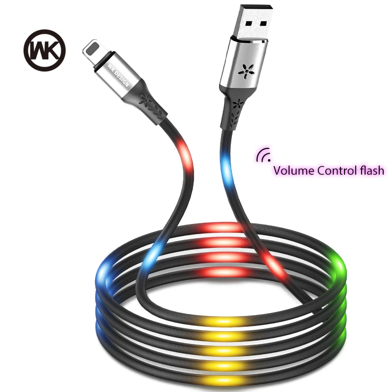 

WK Voice Control LED Light Flash Fast Charging Dance USB Cable for iPhone X XS Max XR 6 7 8 Plus for iPhone Cable Lighting Cable