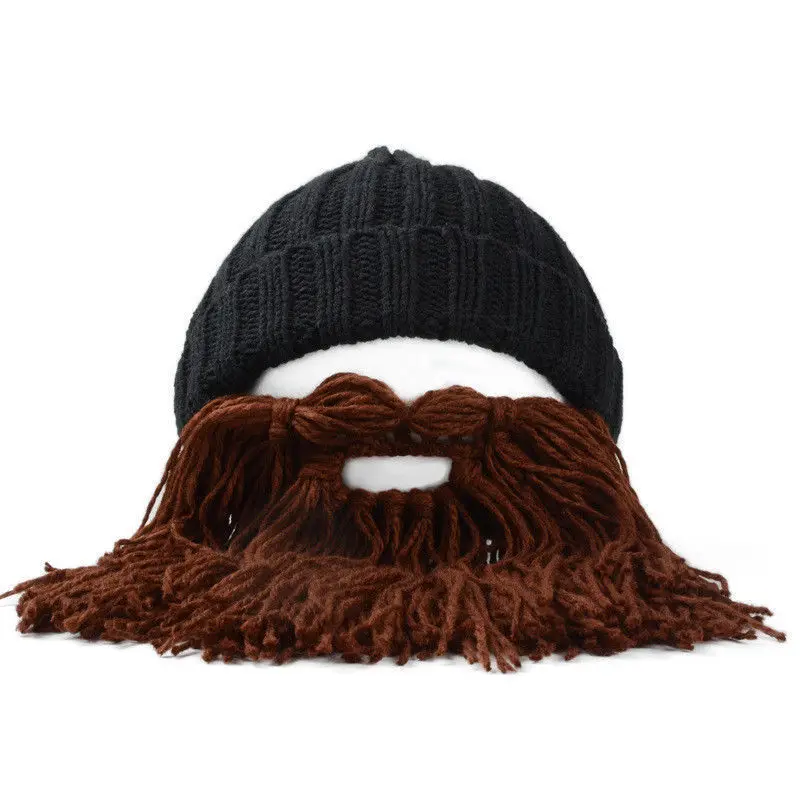 Мужская теплая шерстяная шапочка, борода, маска для лица, вязаная крючком, зимний лыжный косплей, реквизит, кепки, шапки, черный цвет