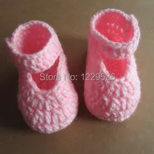 Вязанные крючком пинетки ярко-розового цвета Размер 2,5 для 4-8 месяцев