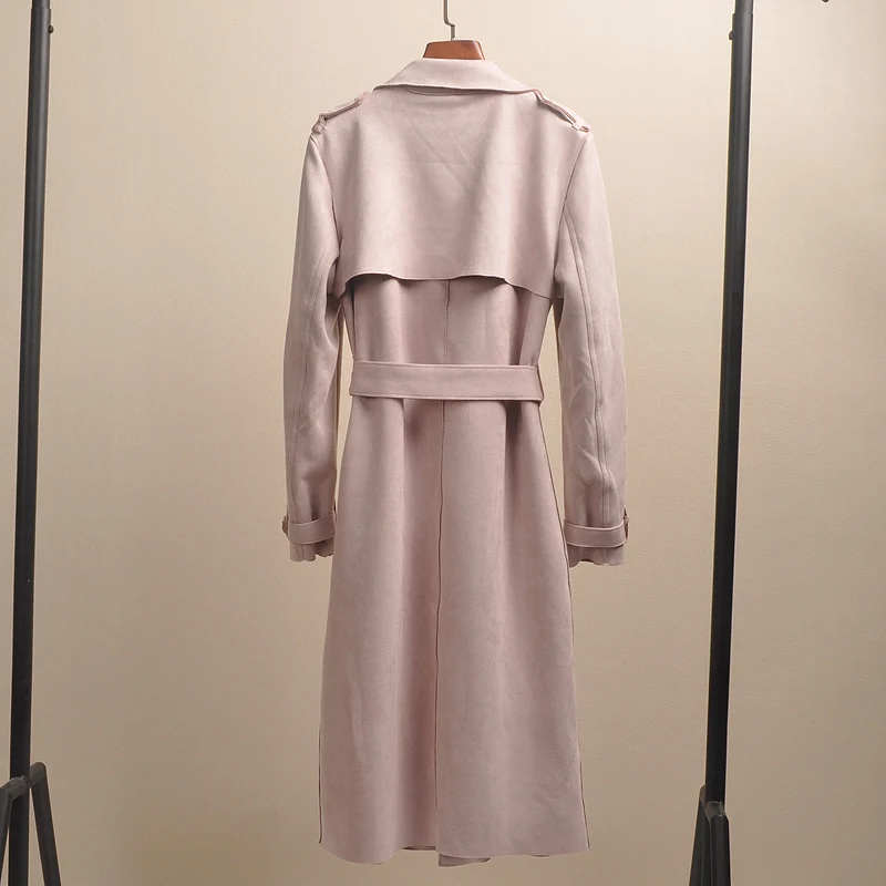 Корейская верхняя одежда, женские тренчи, повседневные однотонные замшевые пальто, женская Длинная ветровка, Женское пальто, весенние пальто для женщин