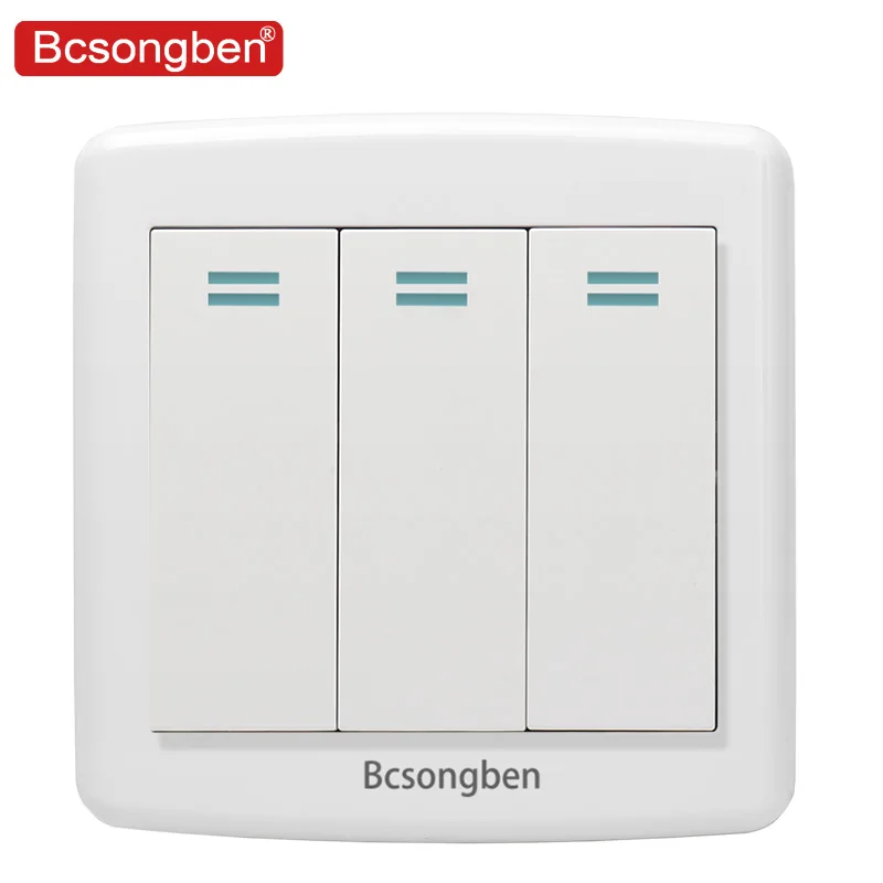 Bcsongben международный стандарт поп-переключатель настенный светильник переключатель Белый ПК кнопочная панель 3 банда 2 способ AC110V-250V кухня