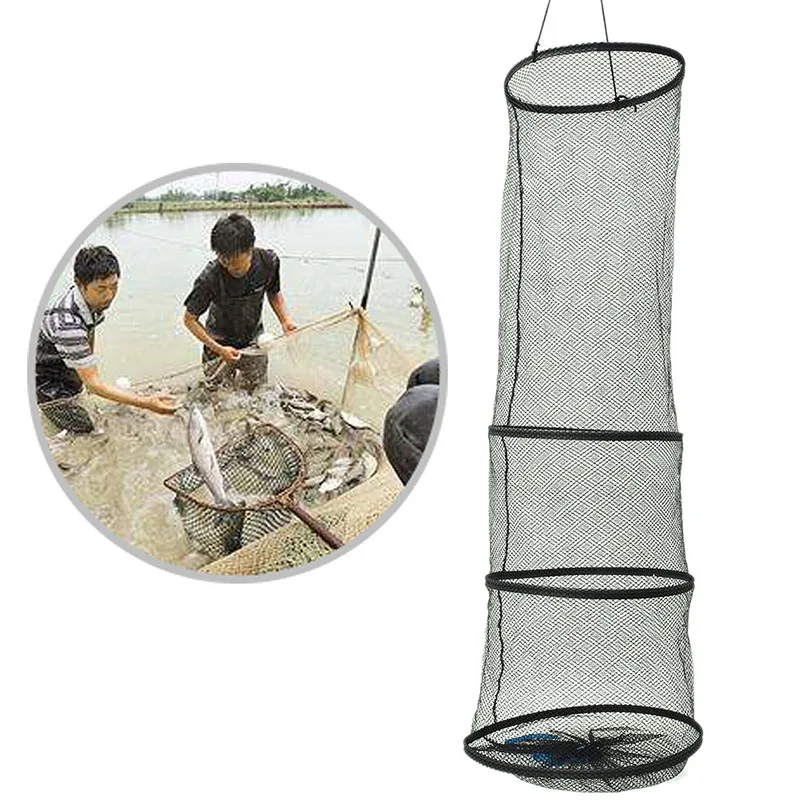 3 Layers Collapsible Fishing Basket Dip Net Fishing Cage to Keep Fish Alive in the Water 82cm