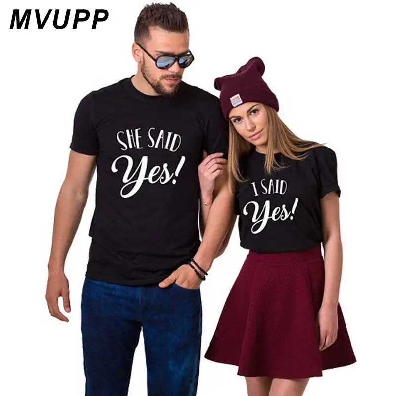 

SHE SAID YES couple clothes letter Print hot sale lovers tshirt for boyfriend men women white tops Summer husband wife clothing