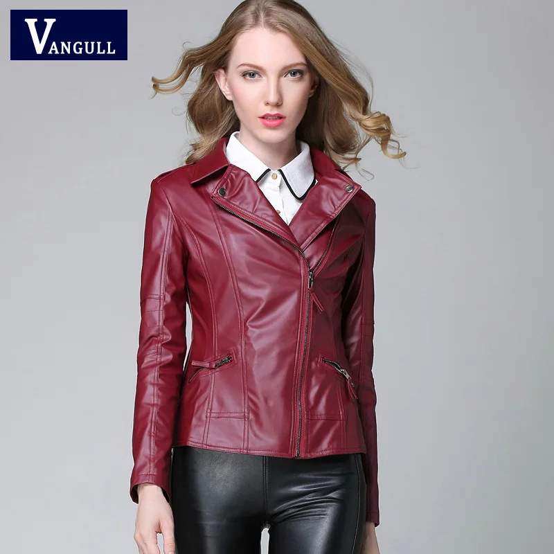 Finest  2016 New Elegant Autumn Winter Leather Jacket Women's Short Black RED PU Leather Coat Ladies Slim M