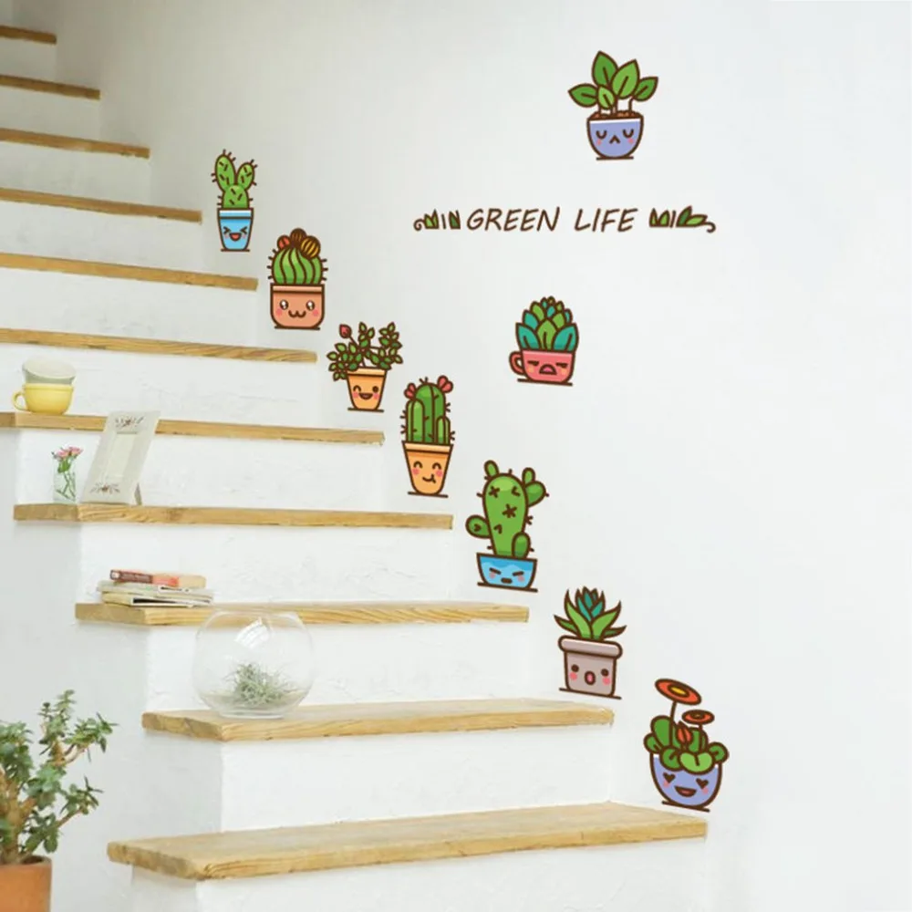 

Removable PVC Natural Green Plant Pattern Wall Sticker Home Living Room Stair Corridor Window Wall Art Decals Sticker