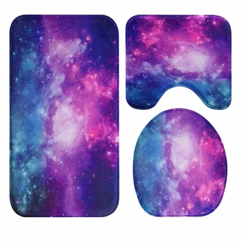 

CAMMITEVER Bathroom Slip Resistance Carpets 3PC Set Galaxy Space Stars Pads Toilet WC Mats Velvet Bath Area Rugs Home Hotel