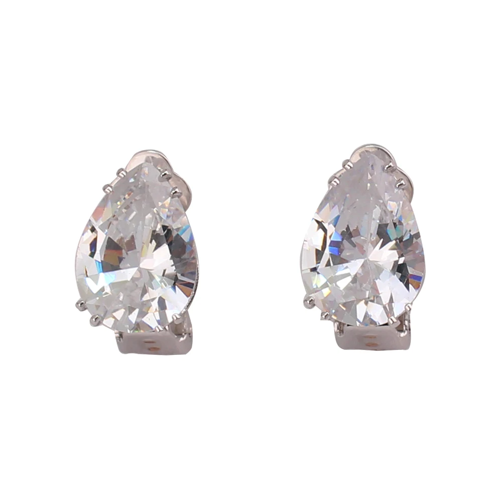 GRACE JUN 12 Colors AAA Cubic Zircon Tear Drop Geometric Clip on Earrings No Pierced for Women Party Wedding Charm Ear Clip New 