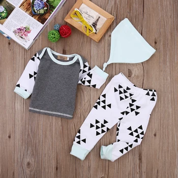 

New 3PCS Baby Boys Girls Clothes Kids Long Sleeve T-Shirt Tops+Pants+Hat Outfit Pajamas Set Children Clothing Set 0-24 Months