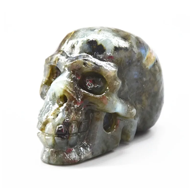 

7cm Natural quartz crystal labradorite skull healing Handicraft collection Free shipping