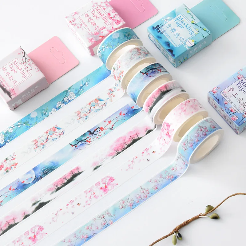 

15mm Cherry Blossom Masking Washi Tape DIY Bullet Journal Decorative Adhesive Tape Scrapbooking Cute Stationery Supplies