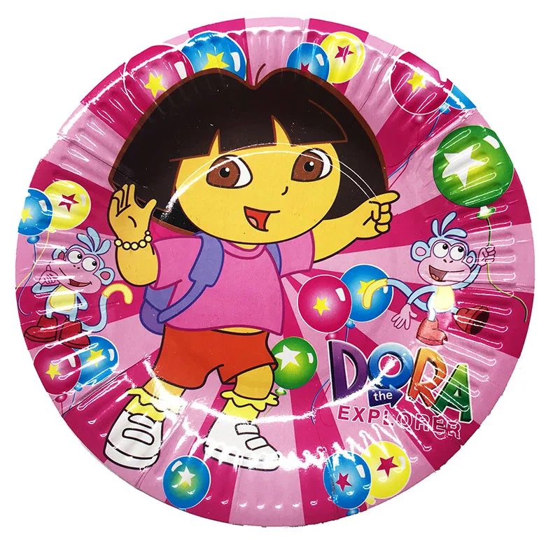 

10pcs/pack 7inches paper plates Dora the Explorer theme plates Dora Explorer theme disposable dishes birthday party decorations