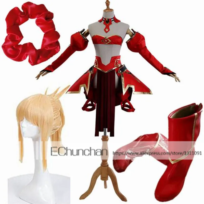 

Full set Fate Grand Order Astolfo Costum Fate Apocrypha Saber of Red Mordred Cosplay Costume includes cosplay wig and shoes