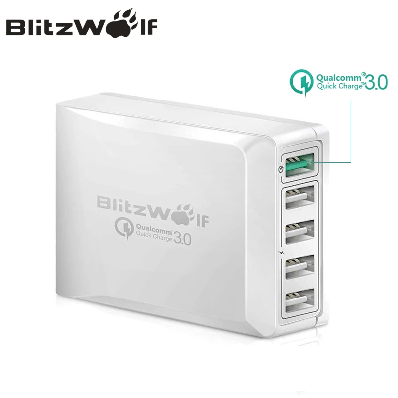 

BlitzWolf BW-S7 Quick Charge QC3.0 Adapter USB Charger Smart 5 Port Desktop Charger Mobile Phone Travel Charger For Smartphone