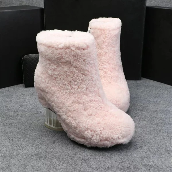 Hot Warm Winter Women Snow Boots Mujer Zipper Fur High Heels Ankle Boots For Women Fashion Ladies Winter Shoes Botas Femininas