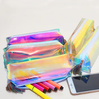 

Laser cool transparent color pencil case Colorful PU Pencil bag Student Estojo Escolar Stationery Papelaria Pencil Bag 3012