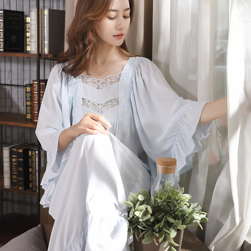 New Pregnant Women Long Night Dress Nightdress Ruffle Sleeve Maternity Shirt Elegant Vintage Shirts Home Dress Pajamas