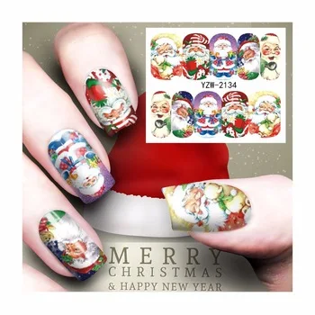 WUF 1 Sheet Nail Art Water Decals Transfer Christmas Sticker Cute Santa Claus Pattern Nails Decor Tools 2134