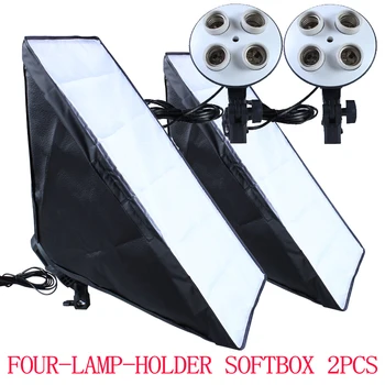 

100-240v Photography Four Socket Lamp Holder With 50*70cm Continuous Lighting Softbox 2pcs not include Light Stand
