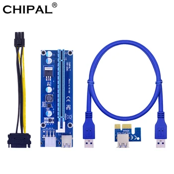 

CHIPAL 10PCS 60CM VER006C PCI-E Riser Card PCI Express 1x 16x Extender USB 3.0 Cable SATA to 6Pin Power for BTC LTC ETH Mining