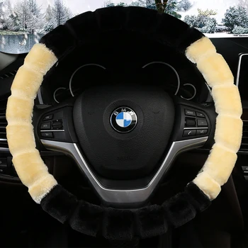 

KKYSYELVA Winter Car steering wheel cover Warm Plush Steering-wheel Protector Cover 38cm Interior Accessories