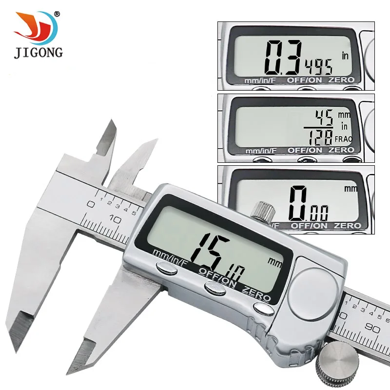

Electronic Digital Caliper Inch Metric Fractions Conversion 0-6 Inch 150 mm Stainless Steel Body Extra Large LCD Screen