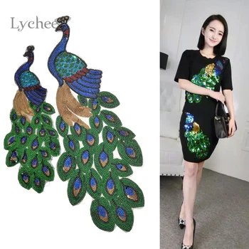 

Lychee Life 1Piece Sequin Peacock Embroidery Patch Sew On Embroidered Clothing Applique Patch Iron On Garment DIY Accessory