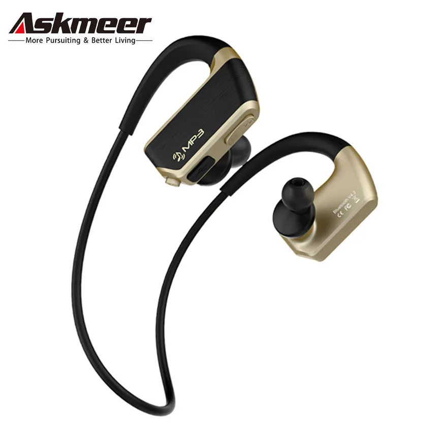 Askmeer 8G анти-пот Mp3 музыкальный плеер+ Беспроводная Bluetooth гарнитура с микрофоном спортивные наушники для бега наушники для телефона - Цвет: Golden No Retail Box