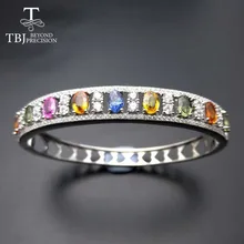 TBJ, натуральный причудливый цвет сапфир Овальный 4*6 мм 4.5ct натуральный сапфир драгоценный камень браслет из стерлингового серебра 925 пробы для женщин с подарочной коробкой