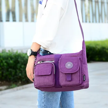 

Solid Ladies Messenger Bag 2019 New Arrival Big Crossbody Bags For Women Nylon Female Shoulder Bags Purple Black Blue bag women