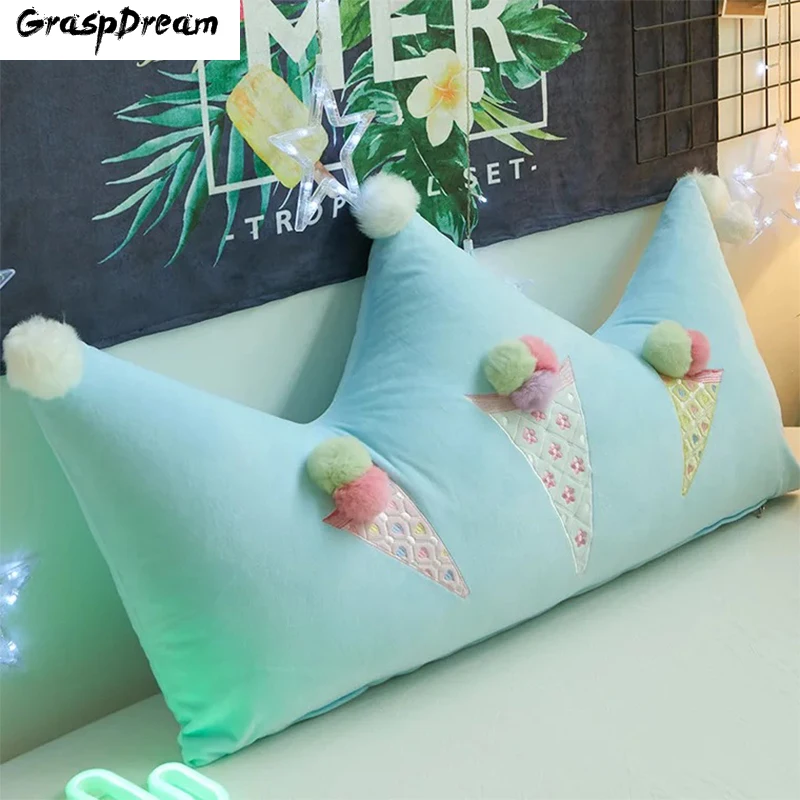 

Korean Princess Pillow Child Crown Bed Headrest Cushion Backrest Girl Cute Detachable HairBall Cartoon
