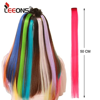 Leeons Clip-In One Piece For Ombre Hair Extensions Pure Color Straight Long Synthetic Hair Fake Hair Pieces Clip In 2 Tone Hair 2