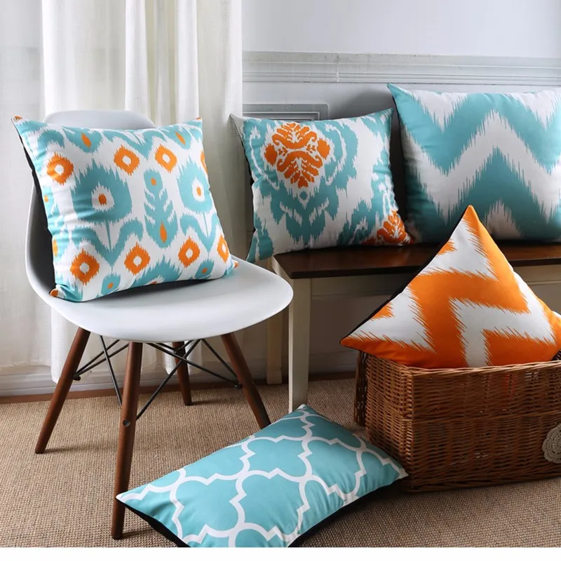 

Moroccan Velvet Throw Pillow Geometric Decorative Pillows Case Orange Blue Home