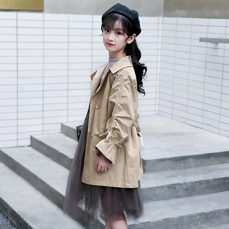 new style girls clothes teens windbreaker children long outfit coat princess trench coats 012