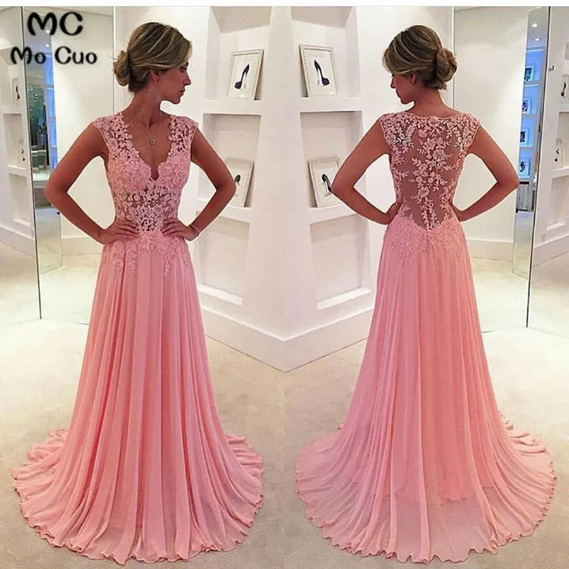 

2018 Blush Bridesmaid Dress Cap Sleeves V Neckline A Line Chiffon Sheer Pink Dinner Dress Women Bridesmaid Dresses