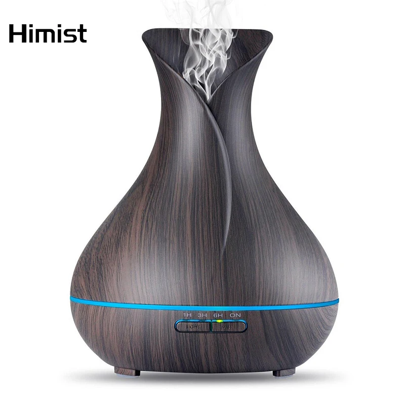 Meilleur Vase Forme Huile Essentielle Diffuseur 500 ml Humidificateur D air Bois Grain 7 Couleur LED Lumière Ultrasons Cool Mist Maker Aroma diffuseur