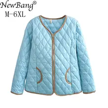 NewBang 5XL 6XL размера плюс легкое хлопковое пальто женское зимнее теплое пальто без воротника на молнии тонкие куртки