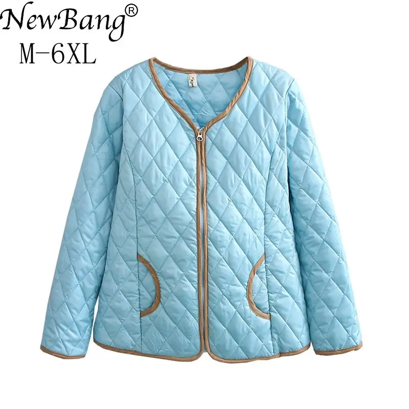 

NewBang 5XL 6XL Plus Size Lightweight Cotton Coat Women Winter Warm Liner Collarless Coat With Zipper Female Slim Jackets
