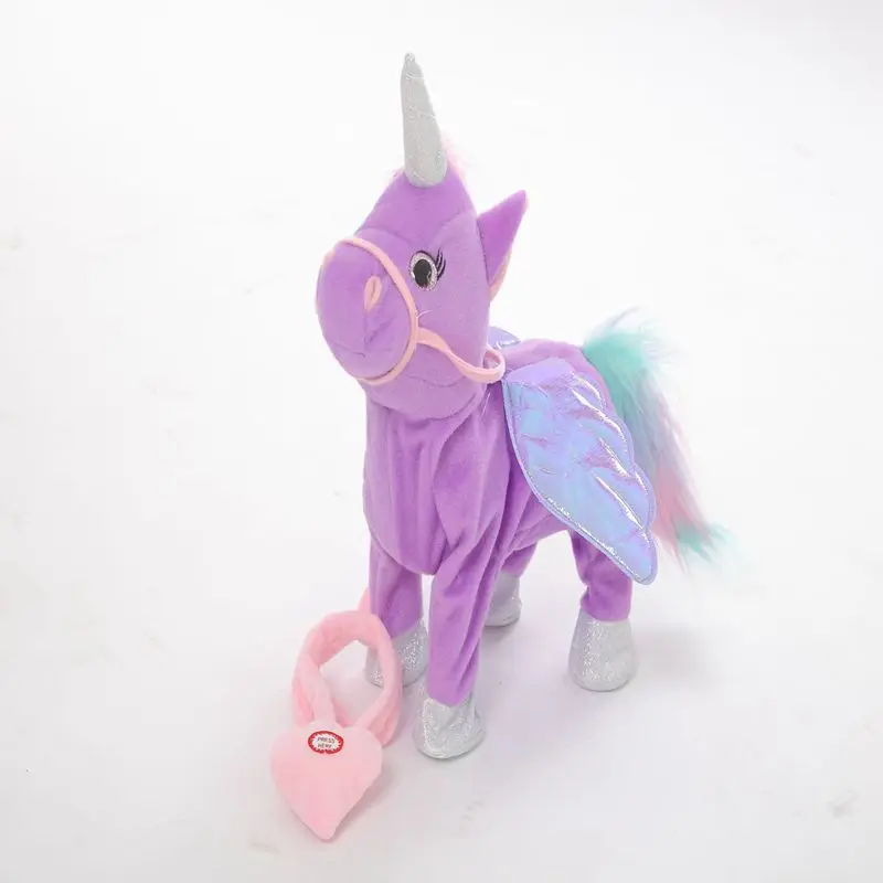 Милая электрическая прогулочная плюшевая игрушка единорог мягкая детская кукла поет песенку подарок на день рождения для детей - Цвет: purple