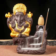 Ганеша обратного потока благовоний горелка слон Бог эмблема благоприятный и успех керамическая конусная кадильница домашний декор