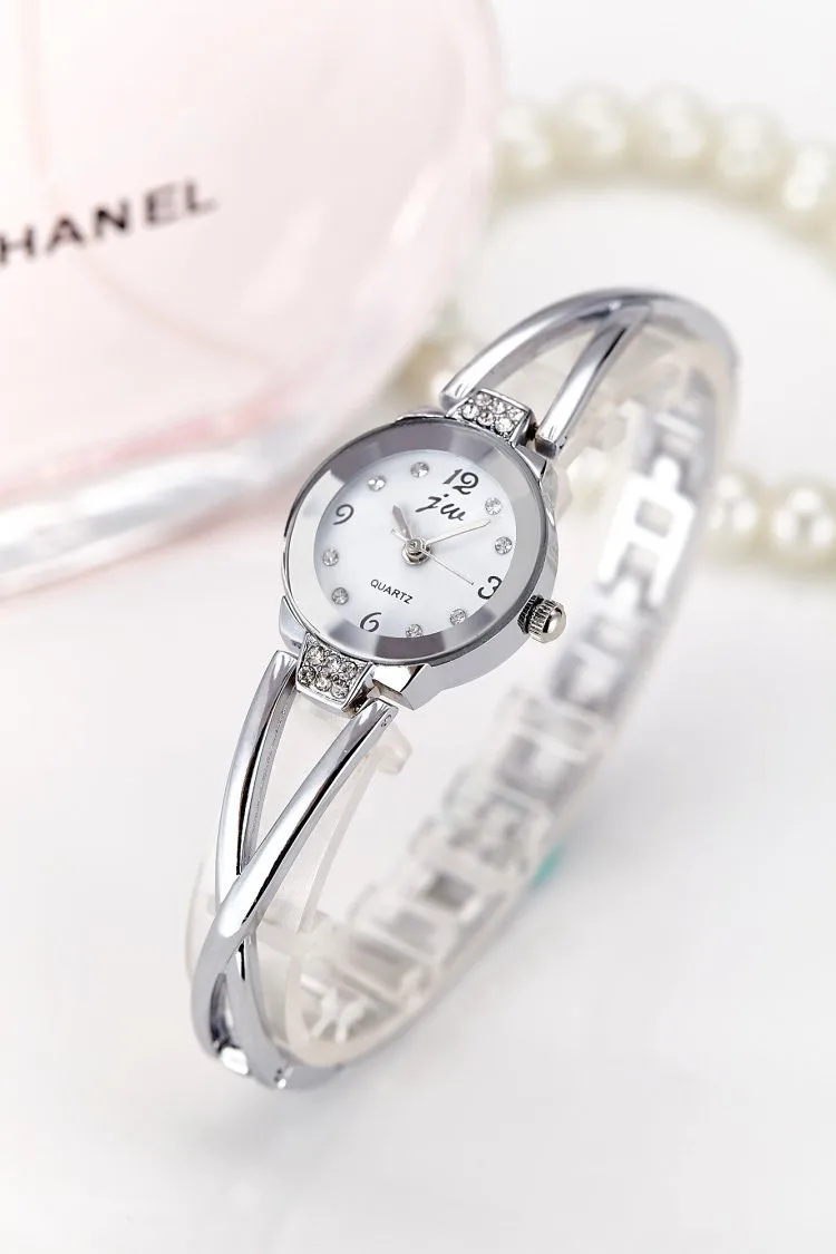 SILVER Новинка, модные женские часы, стразы, роскошный бренд, браслет из нержавеющей стали, часы для девушек, кварцевые, под платье, часы, reloj mujer - Цвет: SILVER