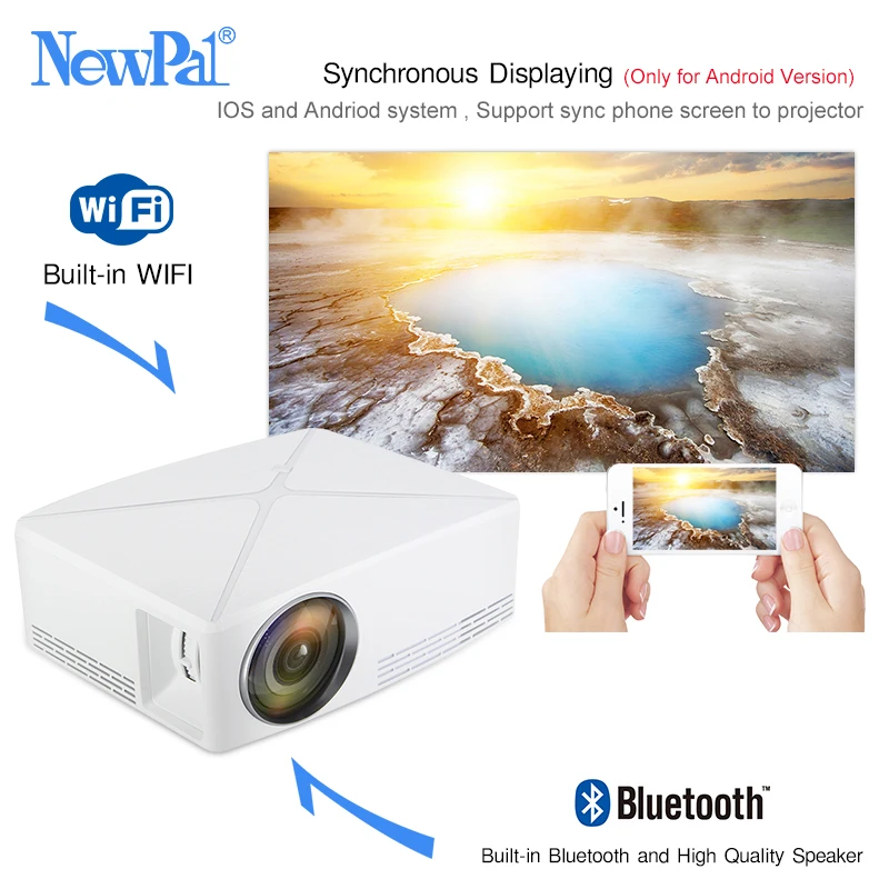 Newpal جهاز عرض صغير 3D العارض السينما المنزلية الروبوت WIFI الخيار 2200 التجويف 720 P متعاطي المخدرات Proyector C80 البرازيل مع قوس