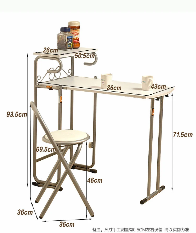 Japanese Style free-installation doulbe Eat desk and chair, density board folding table folded seat 1 table+ 2 chairs