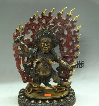 

12" China Tibetan Buddhism Old Pure Bronze Vajrapani Mahakala Buddha Statue