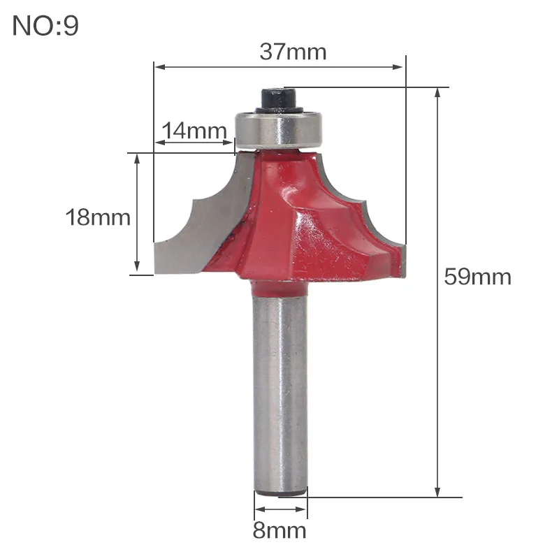 1/" Традиционная Ogee кромкоформовочная фреза Бит-8" хвостовик деревообрабатывающий нож линия - Длина режущей кромки: NO9