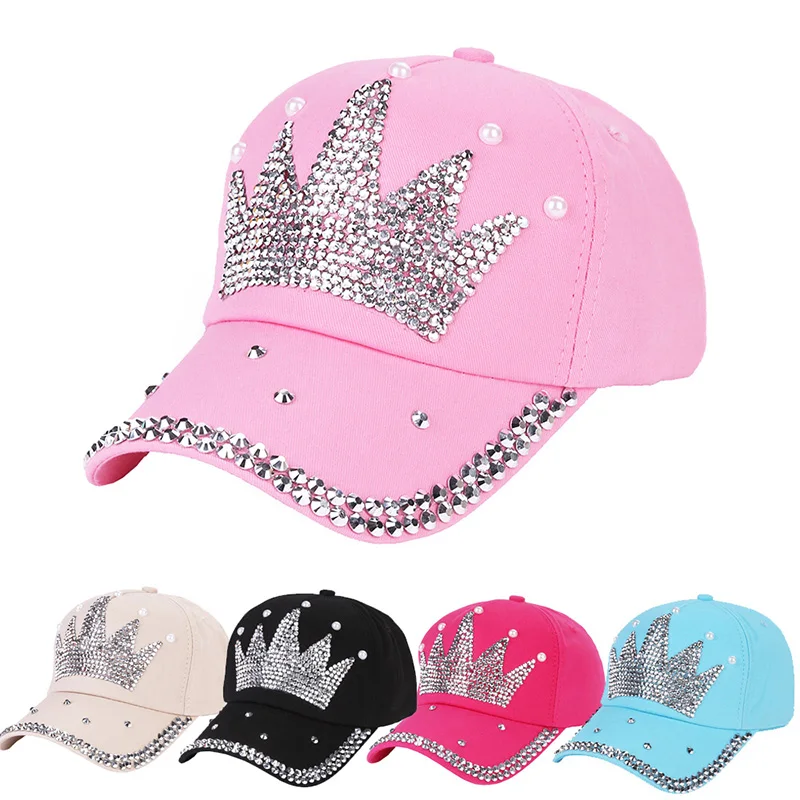 

Women Hip Hop Baseball Cap Kids Fashion Crown Snapback Bone Hat Caps Cotton Rhinestone Ladies Woman Hats Adjustable