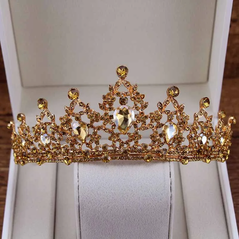 Роскошная женская корона в стиле барокко с кристаллами, винтажная королевская тиара, свадебная диадема для невесты, Золотая повязка на голову для выпускного вечера, свадебные аксессуары для волос - Окраска металла: Золотое шампанское