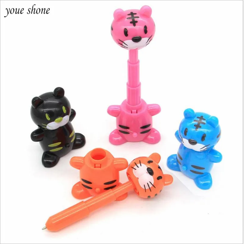 1PCS Cartoon Telescopic Tiger Ballpoint Pen Toy 1.0mm Animal Funny Ball Pens Prize For Office School Supplies For Childs Gifts 10 pcs prize carrot pen student gifts ballpoint pen for kids silica gel sign pens