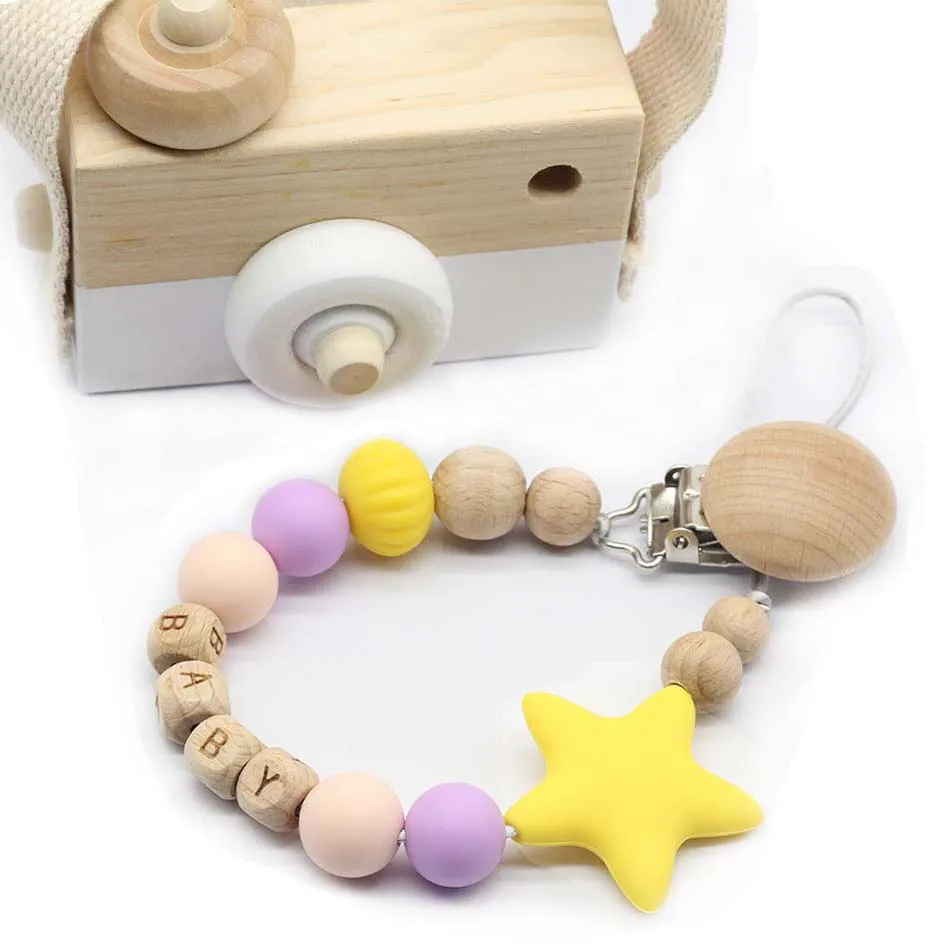 Персонализированная силиконовая и деревянная пустышка, цепочка для соски, подарок для детского душа, игрушка для прорезывания зубов