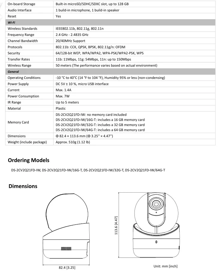 DS-2CV2Q21FD-IW английская версия 2MP 5 м ИК купольная IP CCTV камера pt wifi, встроенный микрофон динамик двухстороннее аудио